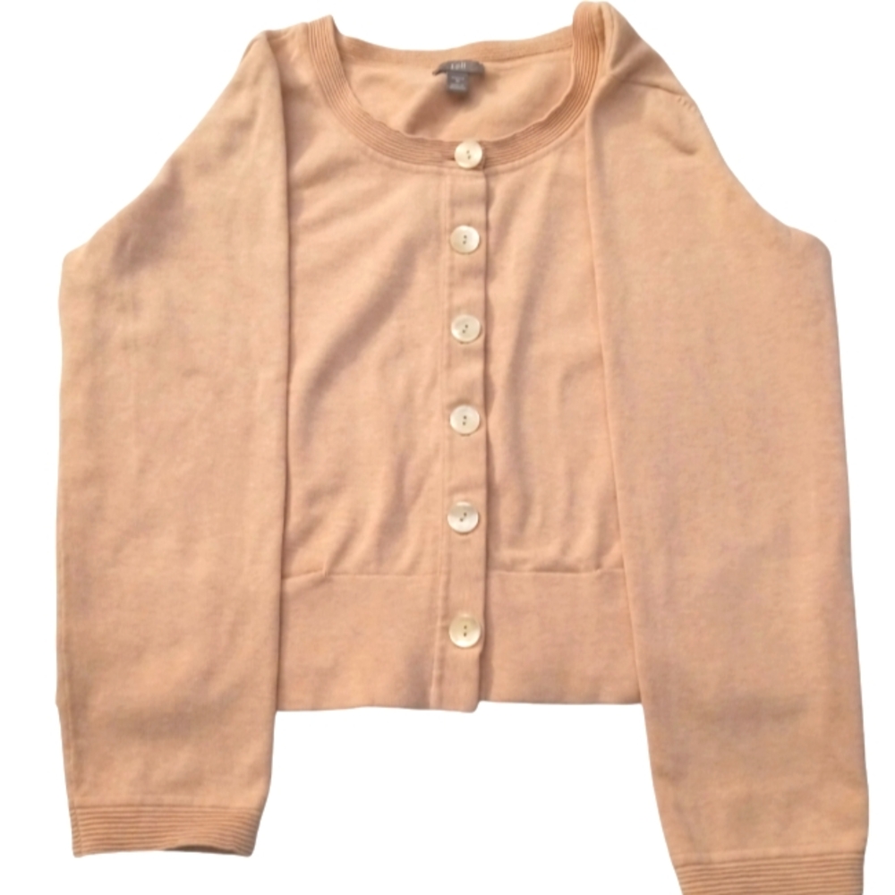 J. Jill Peach Size Medium Scoop Neck Stretch Knit Cardigan Sweater